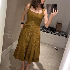 Sleeveless Zip-Front Belted Midi Dress
